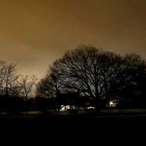 Spooky sky at night in Williamsburg, Virginia on a ghost tour