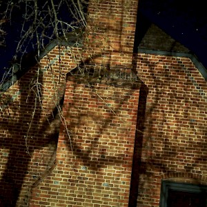 Haunted building at night in Williamsburg, Virginia