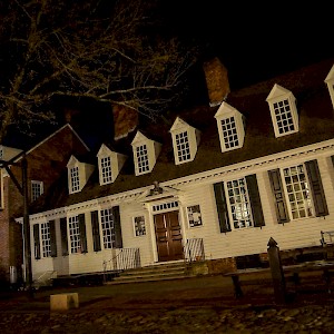 Spooky building at night in Williamsburg, Virginia