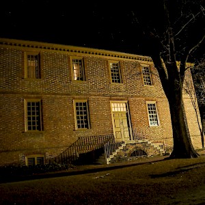 Spooky building at night in Williamsburg, Virginia